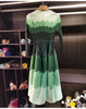 Designed Women's Pleated Dress O-neck Loose Fit Color Block Beaded Long Sleeve Famale Clothing 2DB6598