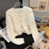Bead Imitation Mink Sweater Jacket Women Autumn Winter Japanese Sweater Long Sleeved Knitt Cardigan Coat Female