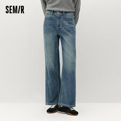 Women Jeans Wide Leg Slight Flare HighWaist Fit Elastic Back Waist Soft Touch Winter Denim Fabric Everyday Style