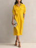 Minimalist Solid Color Shirt Dress For Women Elegant Half Sleeves Button Turndown Collar Pockets Dress Casual Daily Midi Dresses