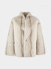 IG Women Cream White Reversible Stand Collar Single Button Mid-Length Coat, Patch Pockets, Winter Warm Elegant Casual Commute