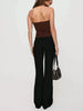 Women Low Drop Waist Casual Work Business Waist Button Design Elastic Waist Color Block Striped Long Pants Suitable for Office