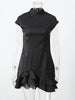 Women Mandarin Collar Ruffle Hem Mini Qipao Chinese Style Cap Sleeve Slim Fit Cheongsam Dress Dating Daily Party Outfit