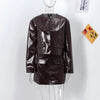 Women PU Skirt Set Casual Single Breasted Long Sleeve Female Jacket Hip Package Short Skirts Suit Lady Streetwear