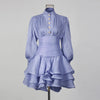 Solid Spliced Ruffles Dress Female Stand Collar Long Sleeve Loose French Elegant Women's Dresses Autumn