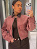 Corduroy Cropped Short Jackets Women Casual Contrast Collar Long Sleeves Zipper Coat Lady Spring Daily Street Wear