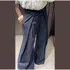Stripe Pleated Wide Leg Pants For Women Elegant Pockets High Waist Long Trousers Autumn Lady High Street Chic Pants