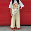 Striped Patchwork Scalloped Trim Trousers Women Street Elastic Waist Pocket Panelled Loose Wide Leg Pants Chic Ladies Partywear