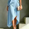 Women One Cold Shoulder Midi Dresses Loose Solid Draped Knot Waist Irregular Hem Dress Elegant Guest Holiday Formal Dress