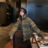 Plaid Print Cotton-Padded Jacket Women Winter Thicken Warm Puffy Bread Clothing Korean Retro Student Down Cotton Parkas Street