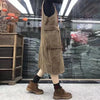 Corduroy Strap Skirt for Women, Loose Medium to Long Slanted Skirt Artistic Retro Look Skinny Striped Velvet Dress for Women