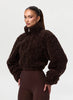 Women Cropped Teddy Fleece Jacket Half Zip High Neck Long Cuff Sleeve Loose Casual Autumn Winter Fuzzy Warm Outerwear