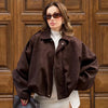 Suede Jacket Woman Green Khaki Outerwears Women's Jacket Spring Crop Oversize Long Sleeve Coats Jacket