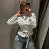 Crop Polka Dot Jacket Women's Bomber Jacket Spring Women's Belt Pockets Button Long Sleeve Top Outdoor Outerwears