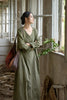 Vintage Women Ramie Cotton Dresses V-Neck Long Sleeve Spring Robes Loose Chinese Style Tie-dye A-Line Dress