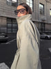 Stand Collar Drawstring Waist Trench Jacket Female Commute Long Sleeves Casual Women's Mid-Length Trench Coat