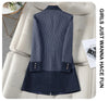 Women Stripe Stitching Woolen Blazer Coat Long Sleeve Jacket Office Ladies Work Wear Blazers Female Windbreakers Outerwear