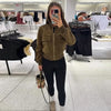 Vintage Faux Suede Jackets Women's Slim Full Sleeves Zipper Stand Collar Cropped Coats Ladies Autumn Solid Streetwear