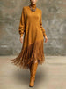 Spring Sexy Turtleneck Tassel Knitted Dress Woman Casual Solid Ribbed Loose Maxi Dress Autumn Long Sleeve Pocket Party Dress