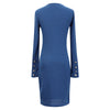 Women's Long-sleeved Dress O-neck Pullover High-waist Slim Button Girl Hip-covering Short Skirt