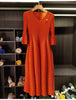 Spring Pleated Women's Bud Dress Round Neck Elegant Mid-Length V Collar Famale Clothing Chic 2DB6618
