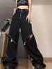 American retro high street design sense of foreign style pants women's autumn and winter street Joker hole overalls