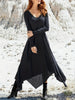 Size 1XL-5XL Women's Solid V-neck Simple Irregular Hem Skirt Long Sleeved Top Tight Bottom Loose A-line Skirt Dress