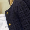 Korean Navy-blue Tweed Short Jacket Women's Woolen Coat Spring Autumn O-neck Slim Casual Blazer Tops Streetwear Lady Outerwear