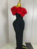 Stereoscopic Red Flowers Sexy Off The Shoulder Ankle Lenght Bandage Dress Woman Birthday Party Vestido Wedding Party Outfit
