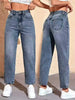 Classic Mid-Rise Cone-Shaped Jeans, Women's Medium Blue Jeans, Washed Denim Casual Pants, Comfortable and Versatile for Daily We