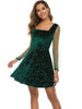 Spring Green Velvet Mini Dress with Sheer Sleeve for Women A Line Christmas Dress Girls Party Night Skate S M L XL Dresses