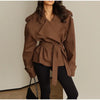 Spring Lace Up Trench Coat Women Solid Loose Large Lapel Long Sleeves Short Windbreaker Chic High Street Lady Outerwear