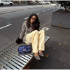 Women Deer Spot Print Faux Fur Cropped Jacket Stand Collar Dark Fur Cuff Button Up Short Coat Vintage Winter Street Outerwear