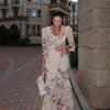 Sexy Print Women Long Dress Urban V-neck Single Breasted Ruffles Half Sleeve Female Dresses Spring Autumn Lady Robe