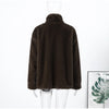 Women Dark Brown Faux Fur Coat Stand Neck Zipper Loose Solid Pullover Spring Chic Lady Casual High Street Outwear