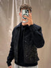 Black Sequined Jacket Lapel Neck Dull Sleeve Zipper Pocket Coat Spring Autumn Female High Street England Style Outewear