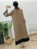 Lace Patchwork Pleated Dress For Women Lapel Long Flare Sleeves Color Block Elegant Party Clothing 32A431