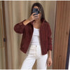 Solid Faux Suede Jackets Women's Stand Collar Full Sleeves Zip Cropped Coat Autumn Winter Lady Casual Outerwear