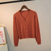 Sweater Knitted Cardigan Button Jacket Spring Autumn V-neck Long Sleeve Casual Short Tops For Women Sweater Grey White