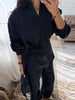 Casual Solid Shirt Trouser Suits Women Full Sleeve Lace Up Lapel Top Wide Leg Pants Lady Set Autumn Female Suit