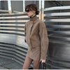 Women Faux Suede Two Piece Set Stand Collar Covered Button Long Sleeve Cropped Jacket High Waist Mini Skirt Vintage Casual Suits