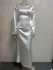 Women's Long Dresses Solid Satin Flare Sleeve Slim Lace Up Floor-length Dress Females Sexy Elegant Party Maxi Dress