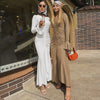 Women Elegant Ruffle Hem White Long Dress Shirring V-neck Flare Long Sleeve Dresses Evening Party Robes Vestido