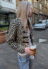 Retro Y2k Women Leopard Fleece Cropped Coat Stand Neck Oriental Frog Fastener Long Sleeve Fuzzy Fur Short Jacket Date Streetwear