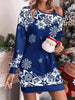 Christmas Snowflake Print Off Shoulder Dress Women Winter Long Sleeve Loose Party Mini Dresses For Women