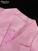 Loose Pink Satin 2 Piece Sets Women Outfit Elegant Long Sleeve Blazer With Mid Waist Mini Skirts Set Female
