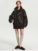 Spring Autumn Cool Brown Oversized Pu Leather Jacket Women Long Sleeve Zip Up Designer American Retro Clothing
