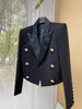 Brand Autumn Cropped Jackets Women Black Blazer Lapel Metal Button Long Sleeves Office Lady Coat Cropped Blazer Short Top