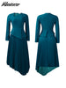Patchwork Pleated A-Line Mid Dress for Women Long Sleeve Diagonal Collar Office Dresses Female Vacation African Robe
