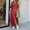 Spring And Autumn Women's Plaid Printed Polo Neck Shirt Dress Elegant Denim Long Sleeve Button Pocket Loose Long Dreess